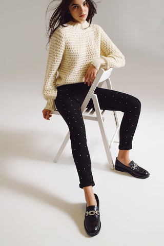 Skinny Jeans With Embellished Strass All Over In Black
