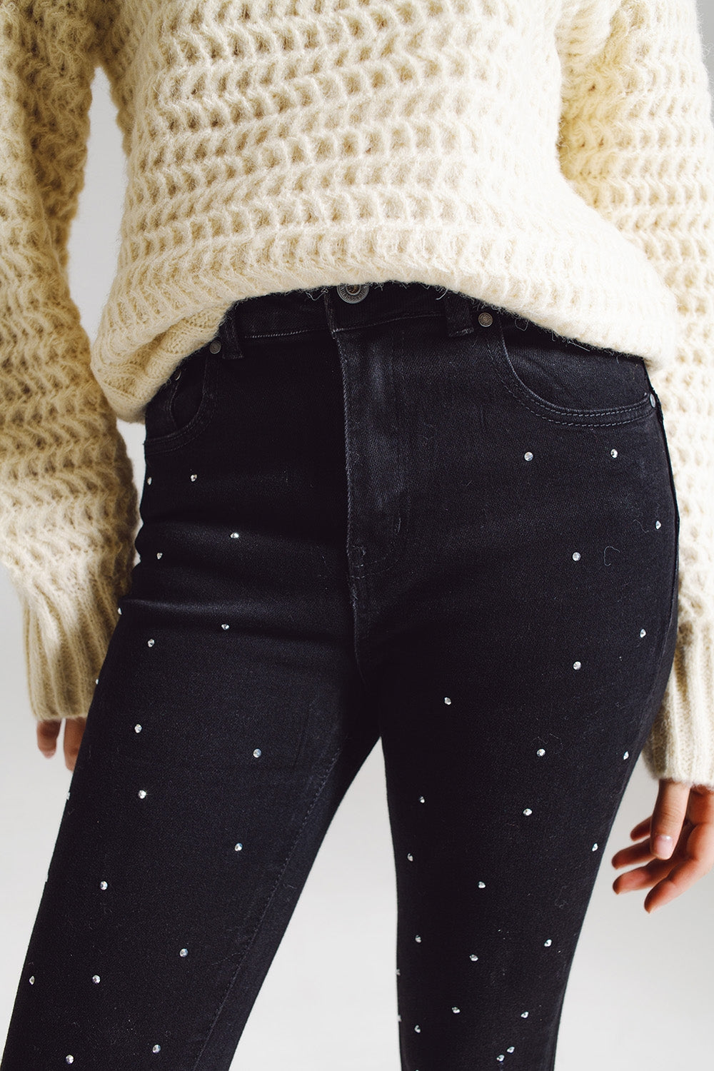 Skinny Jeans With Embellished Strass All Over In Black Q2 Jeans BoutiqueLua