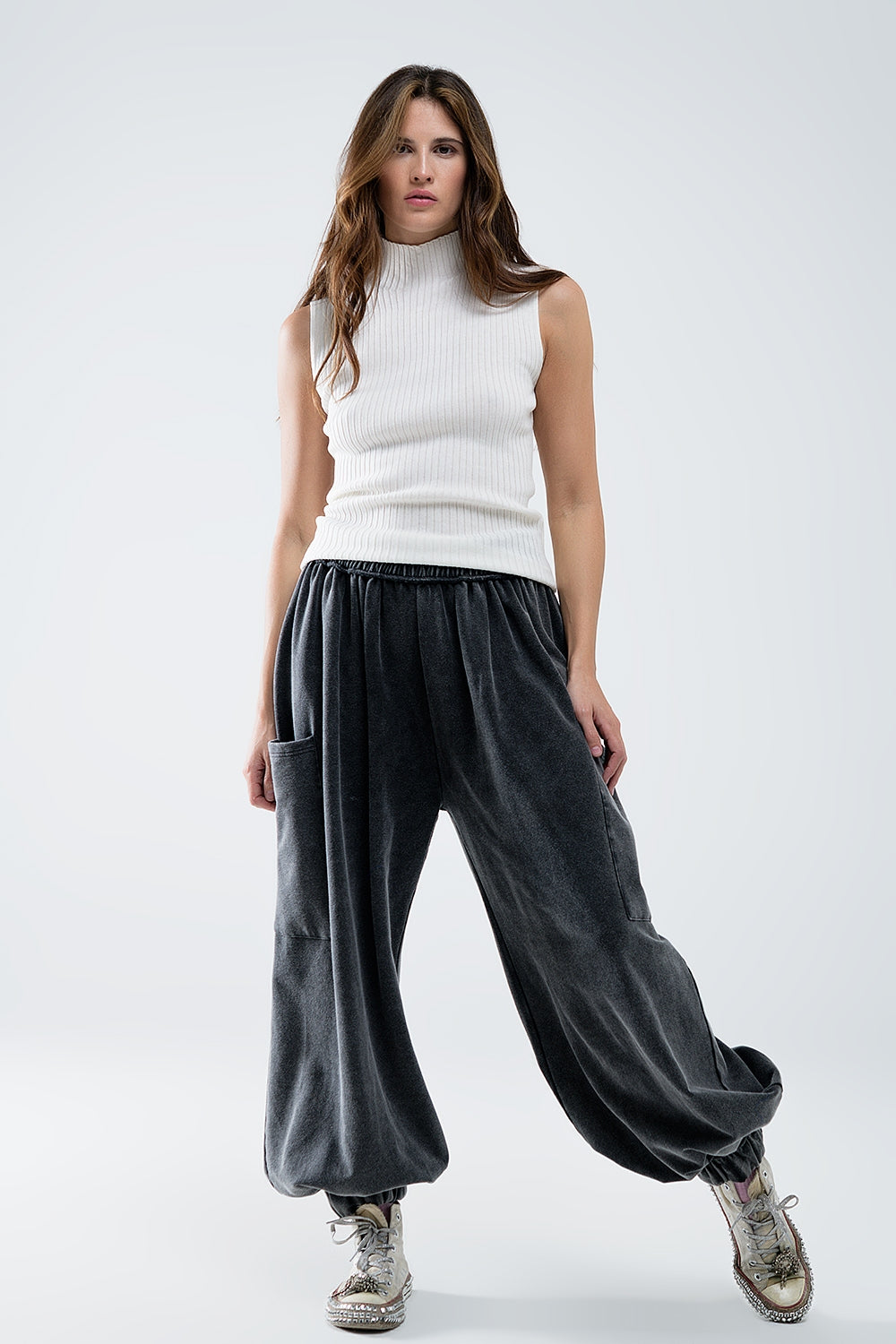 Pull sans manches en maille fine de laine écru