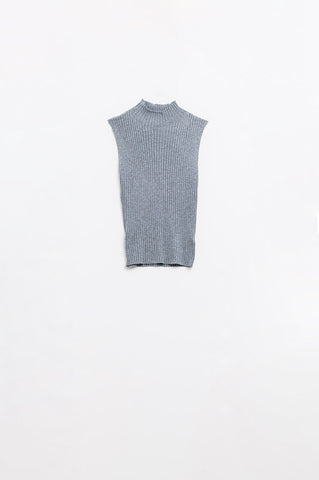 Pull sans manches en maille fine de laine grise