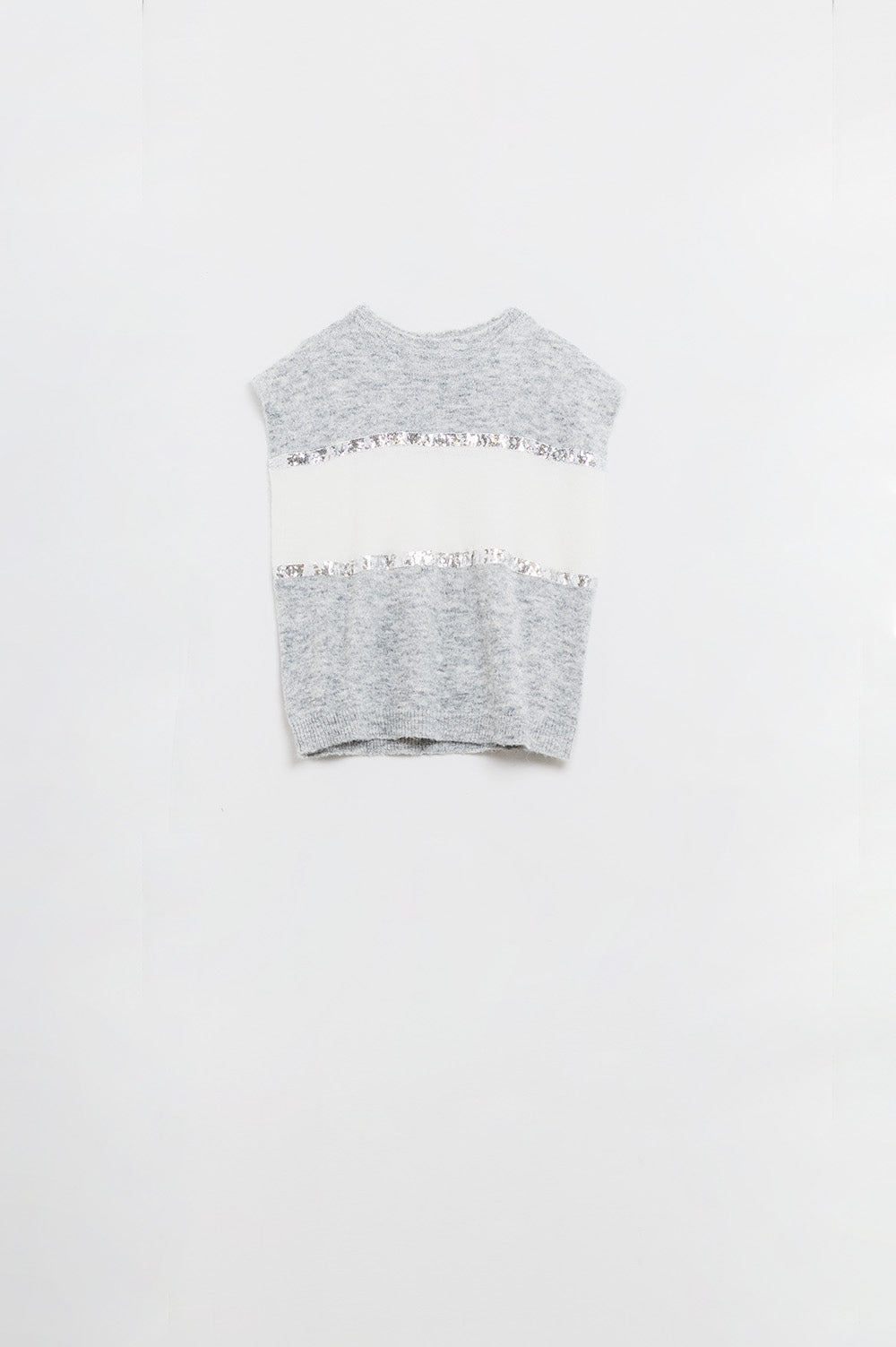 Sleeveless grey sweater with sequin detail - Sweaters