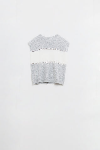Sleeveless grey sweater with sequin detail