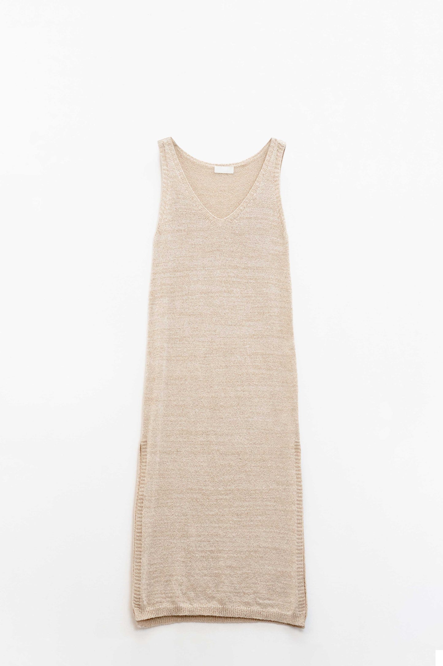 Q2 Sleeveless Maxi Beige Dress With Side Slit