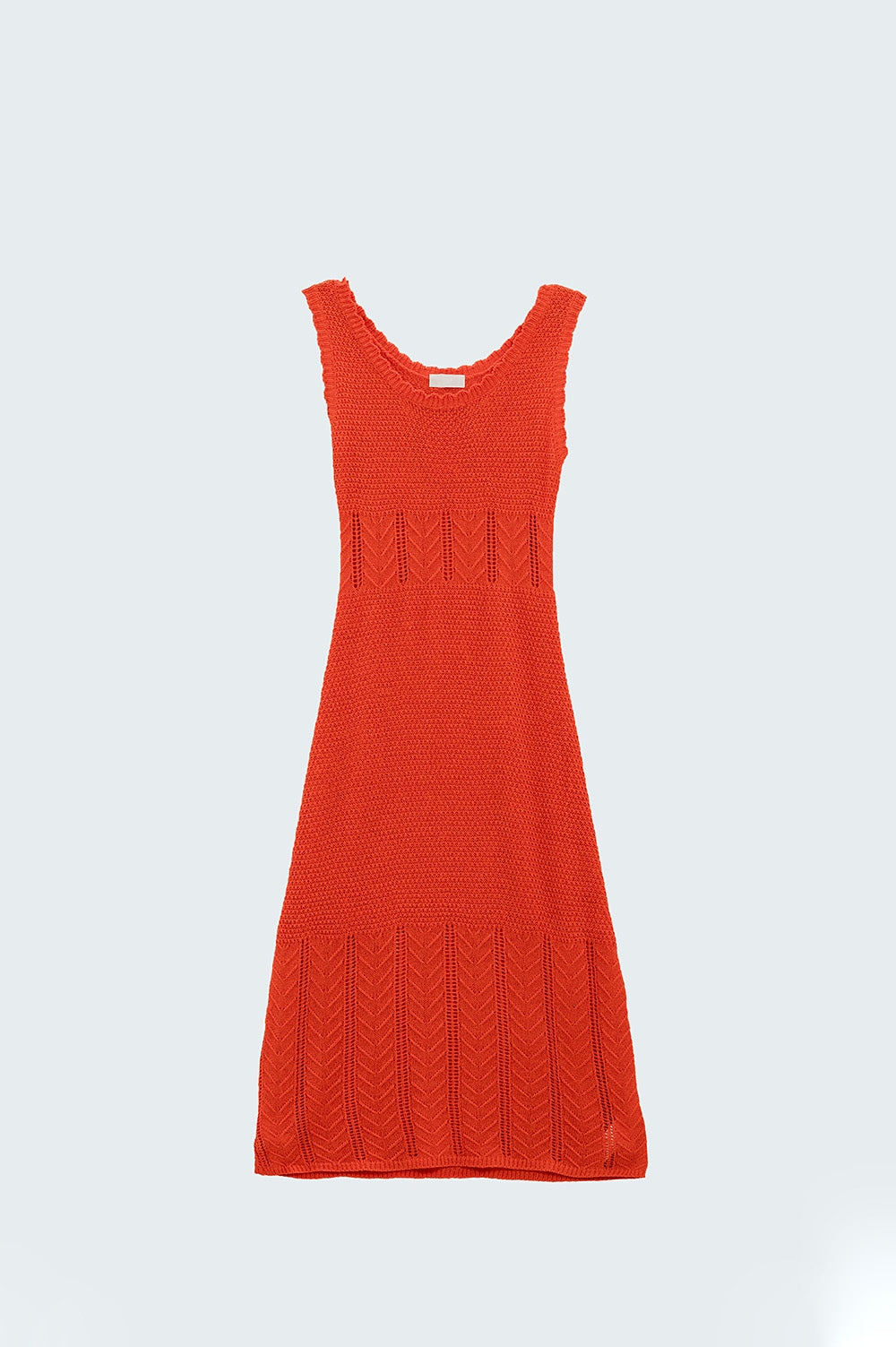 Robe midi en tricot orange sans manches à col rond
