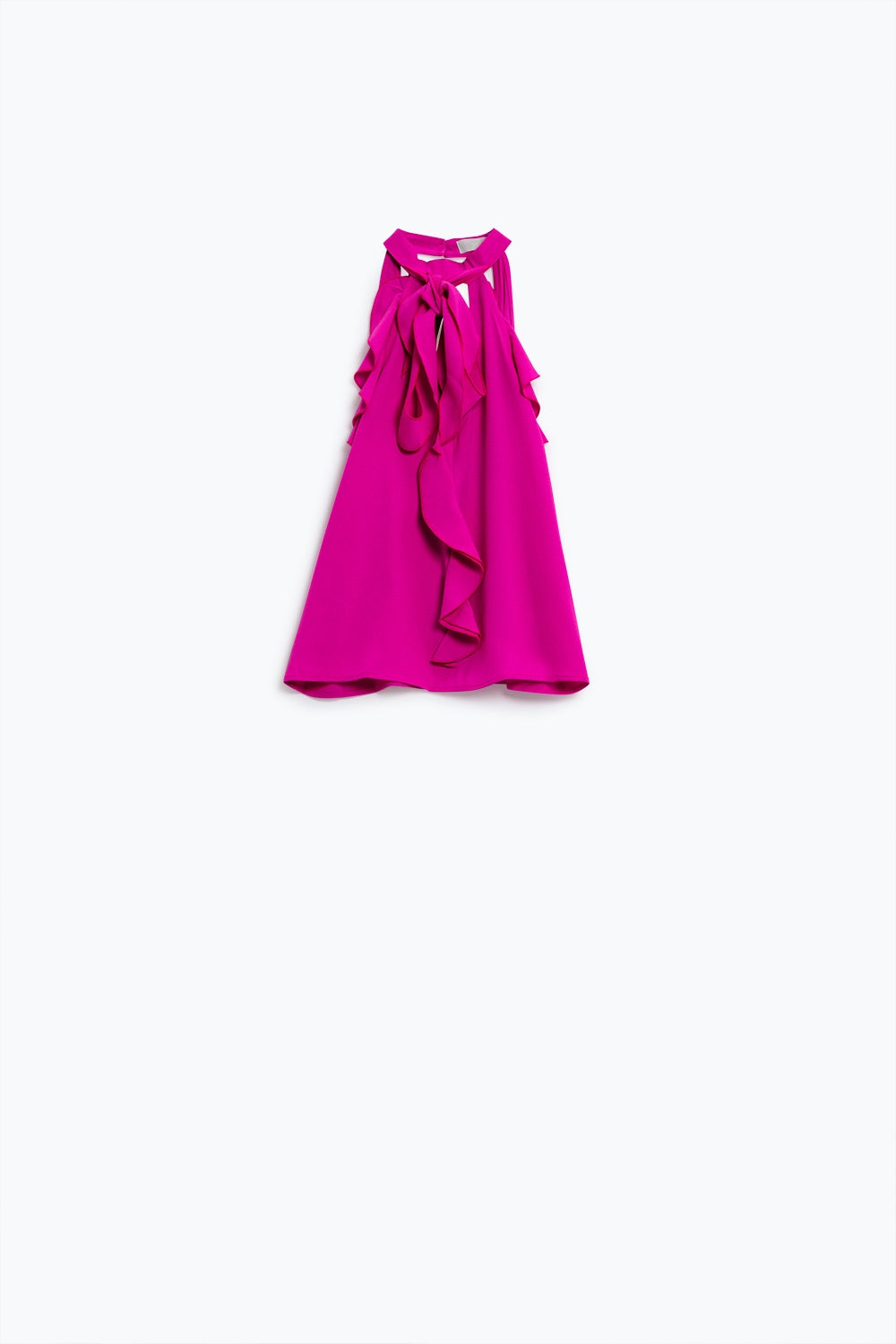 Sleeveless Pink Top with Ruffled Details and High Neck - Tops