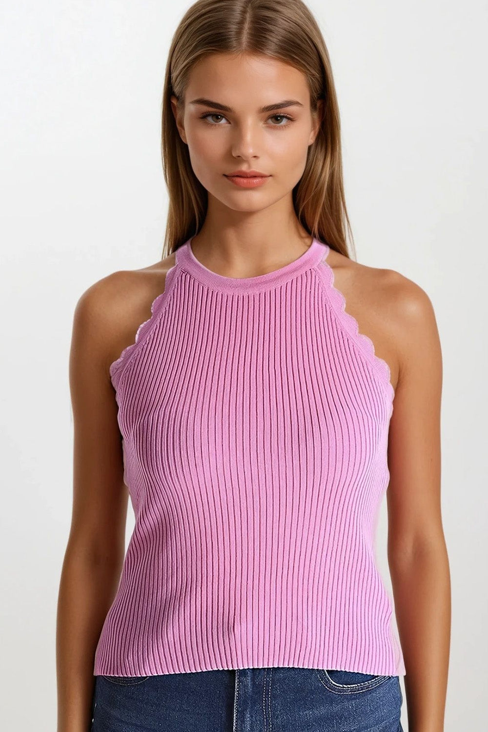Sleeveless pink top with wave details - Tops