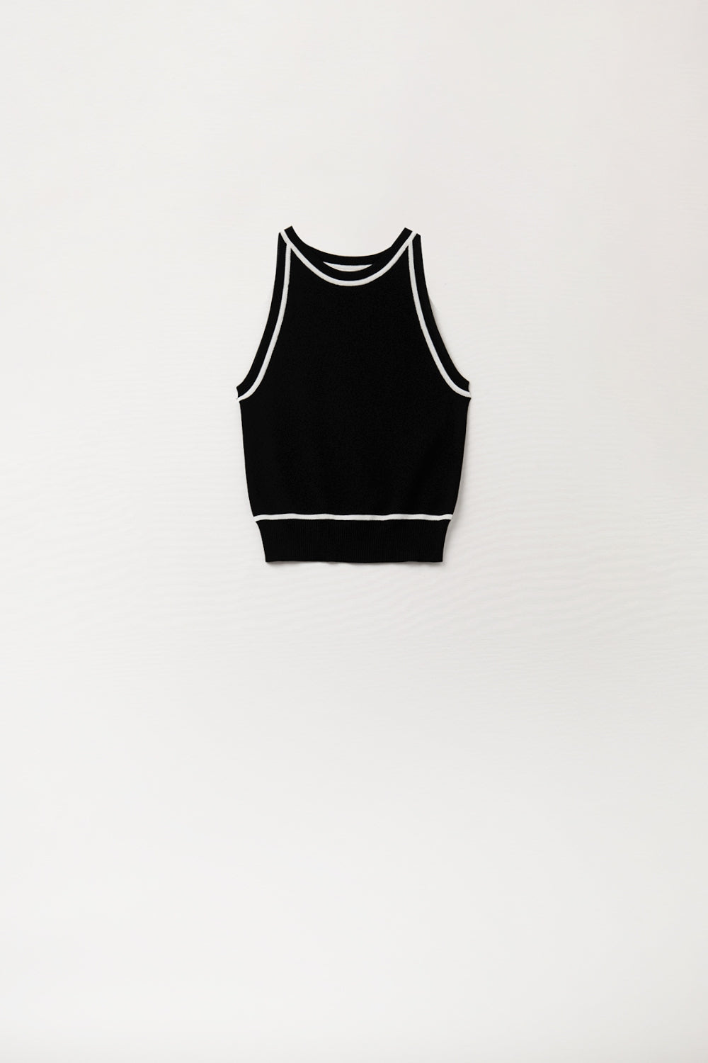 Sleeveless Sweater In Black Featuring detail White Lines - Tops
