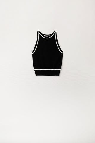 Sleeveless Sweater In Black Featuring detail White Lines