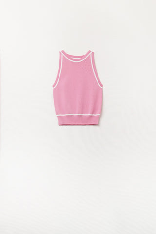 Sleeveless Sweater In Pink Featuring detail White Lines