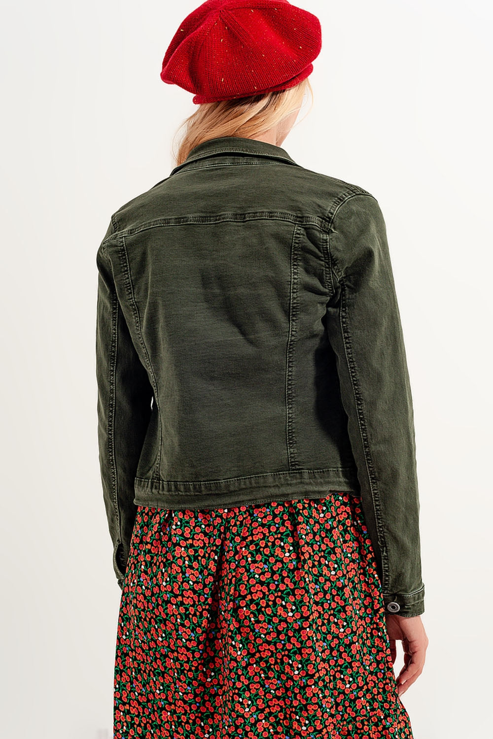 Slim denim trucker jacket in green Q2 Coats and Jackets BoutiqueLua