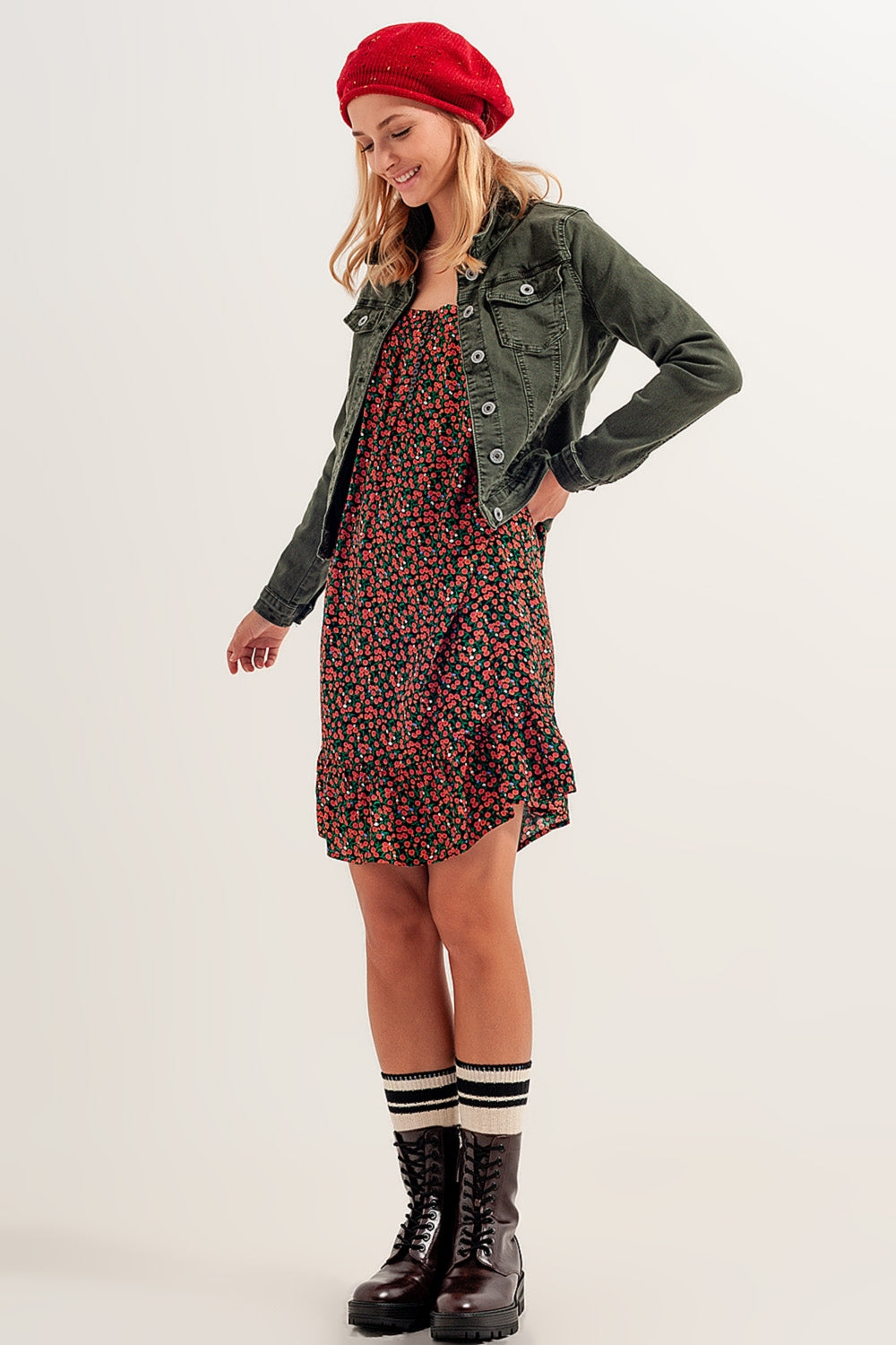 Slim denim trucker jacket in green Q2 Coats and Jackets BoutiqueLua