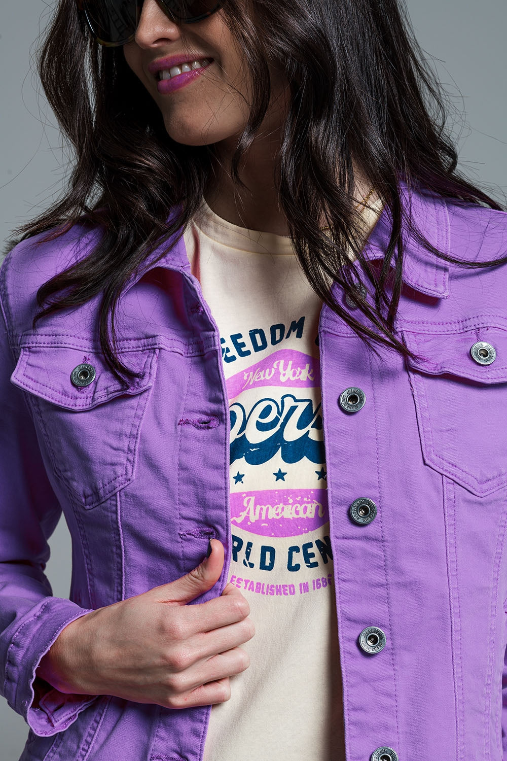 Slim denim trucker jacket in Lilac - Jackets