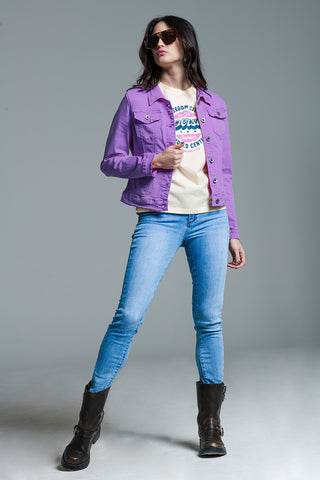 Jaqueta Trucker Slim Jeans em Lilás