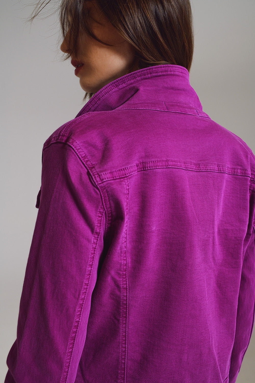 Slim denim trucker jacket in Magenta Q2 Coats and Jackets BoutiqueLua