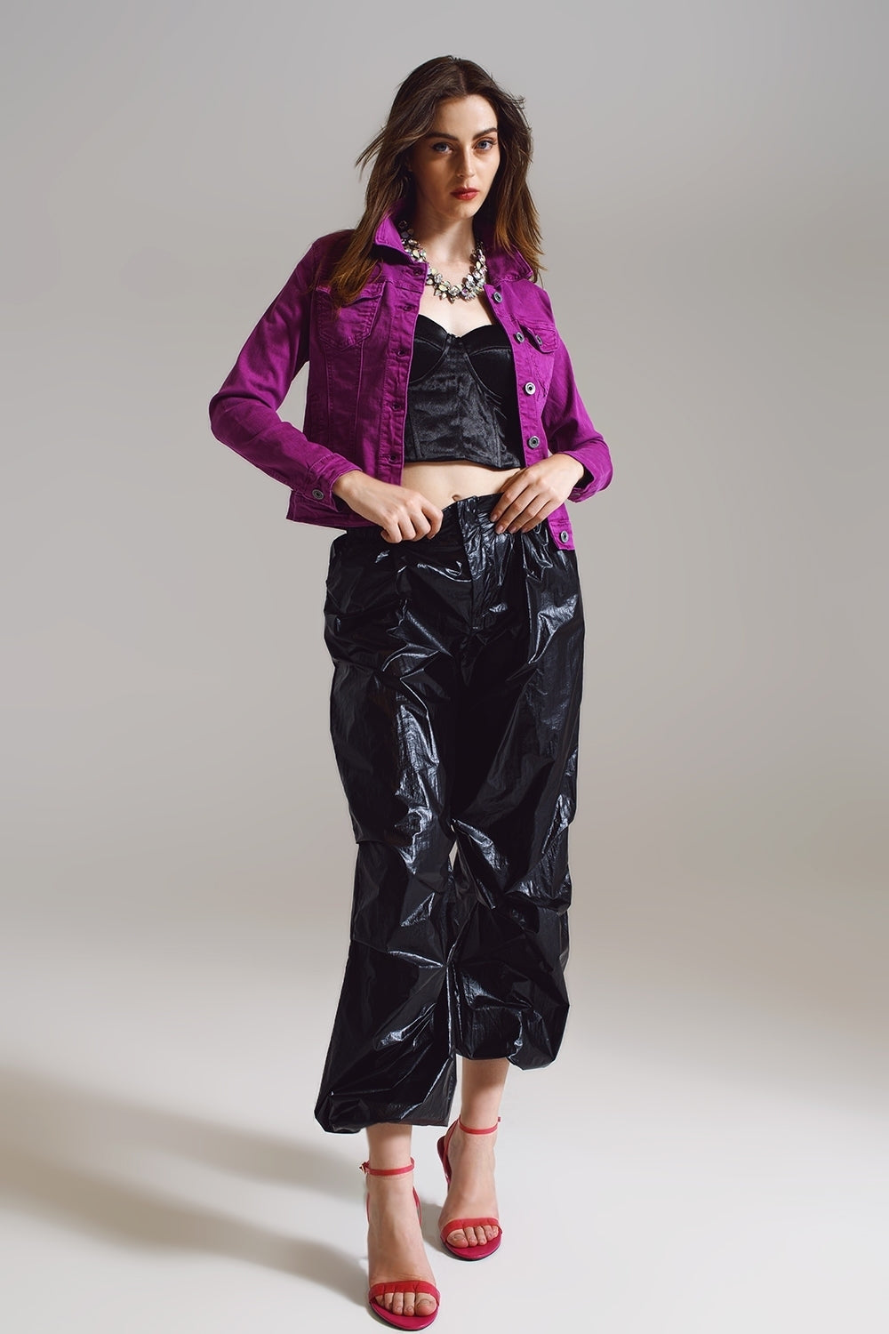 Slim denim trucker jacket in Magenta Q2 Coats and Jackets BoutiqueLua