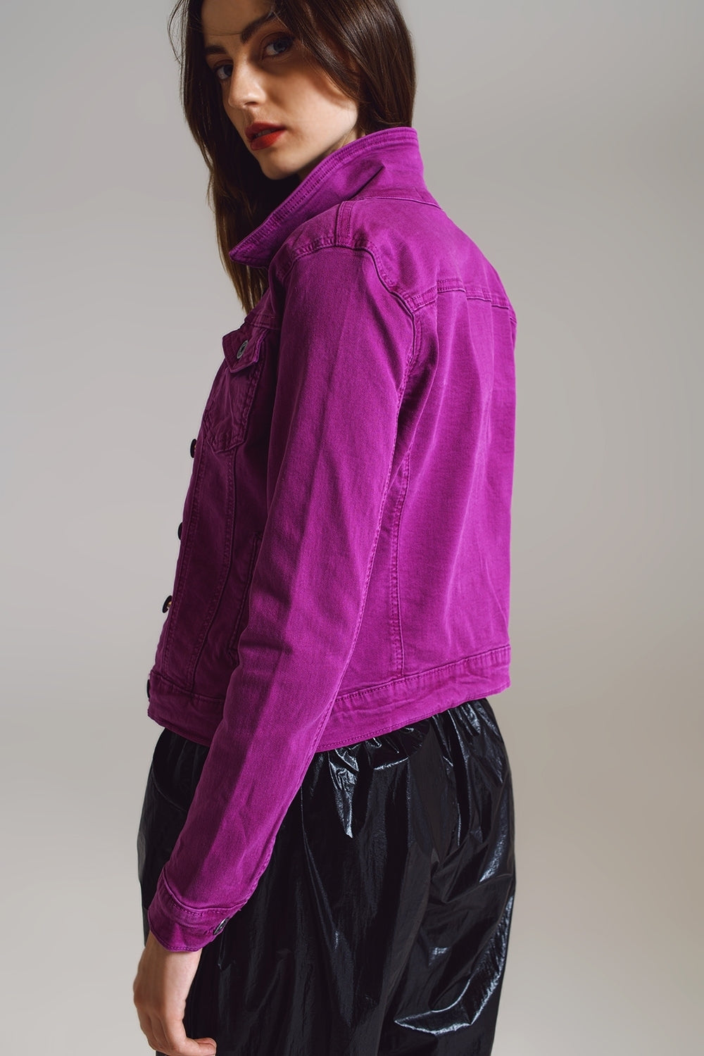 Slim denim trucker jacket in Magenta Q2 Coats and Jackets BoutiqueLua