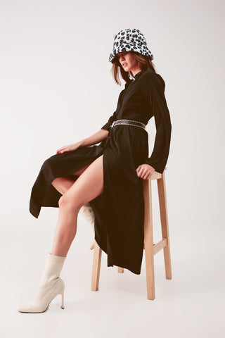 Slouchy plunge shirt maxi dress in black