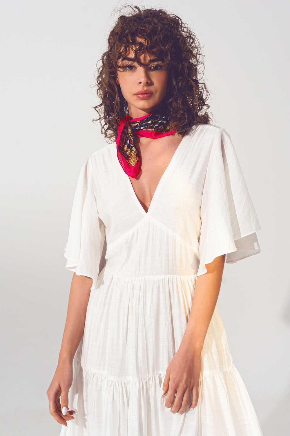 Smock V Neck Maxi Dress in White Q2 Dresses BoutiqueLua
