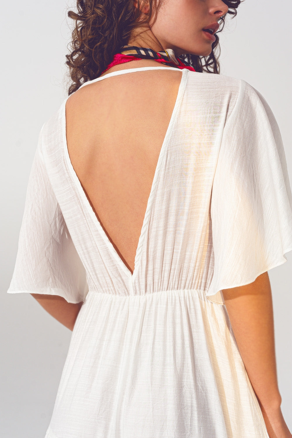 Smock V Neck Maxi Dress in White Q2 Dresses BoutiqueLua
