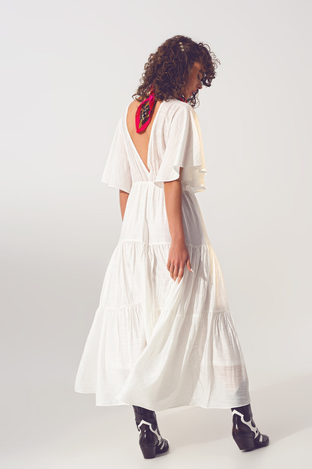 Smock V Neck Maxi Dress in White Q2 Dresses BoutiqueLua