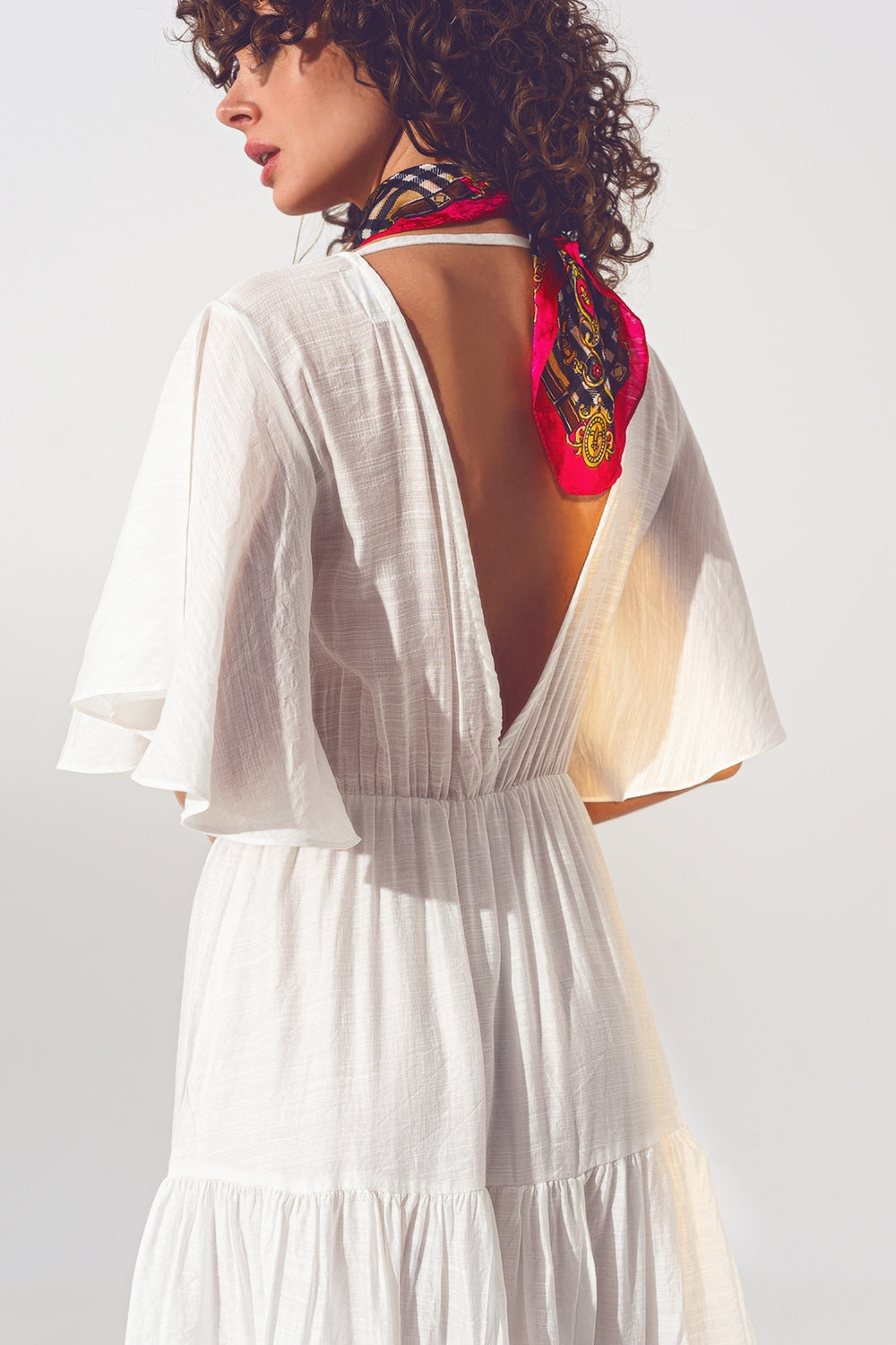 Smock V Neck Maxi Dress in White Q2 Dresses BoutiqueLua