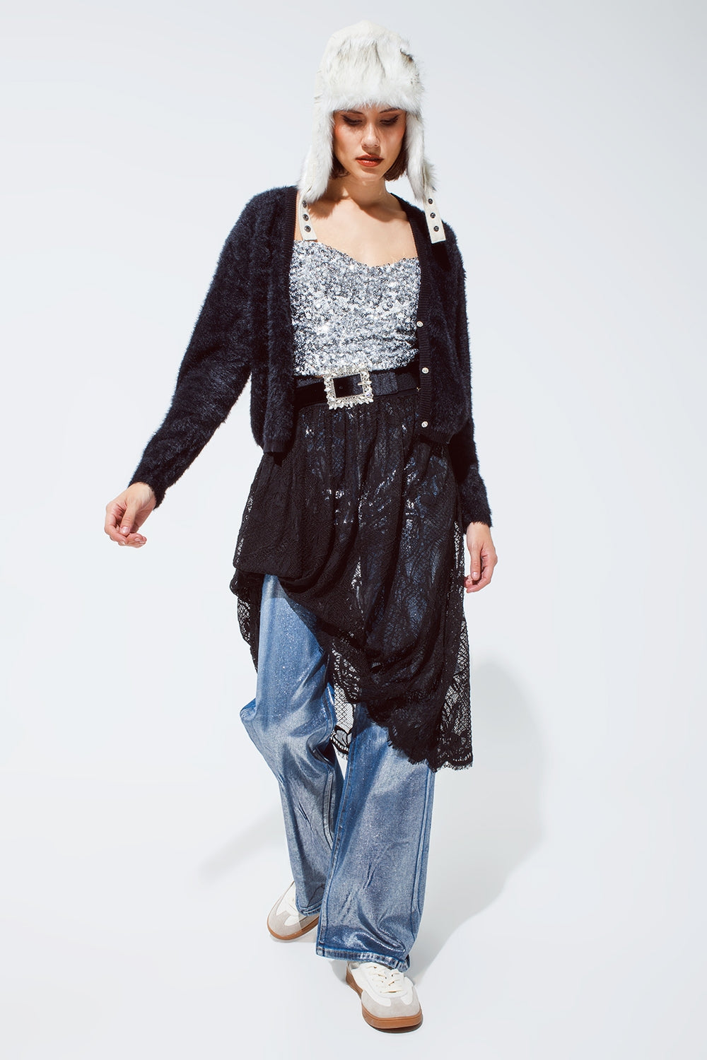 Soft cardigan with deep V neck and gold buttons Q2 Sweaters BoutiqueLua