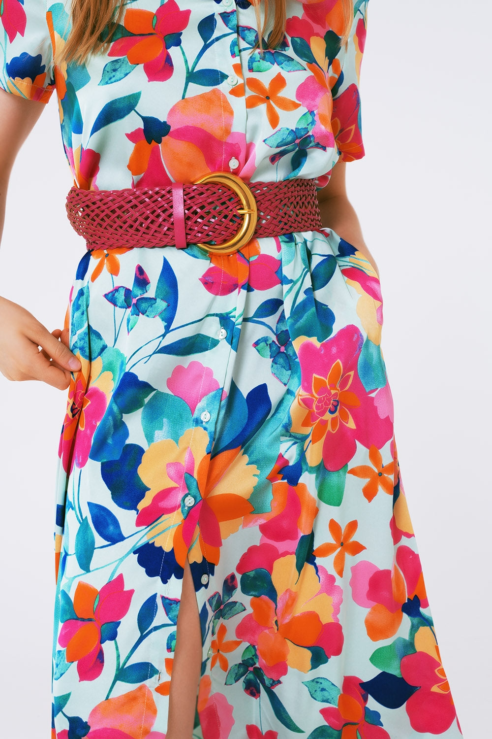 soft satin midi dress with flower print - Dresses