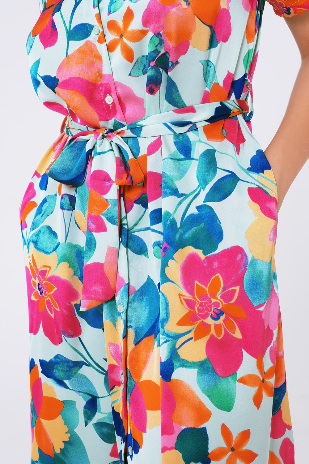 soft satin midi dress with flower print - Dresses