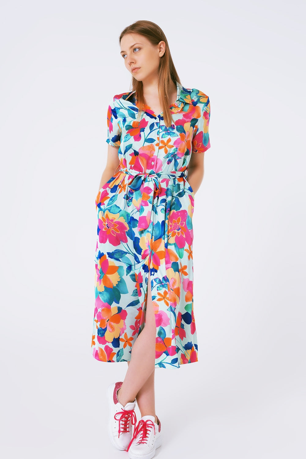 soft satin midi dress with flower print - Dresses
