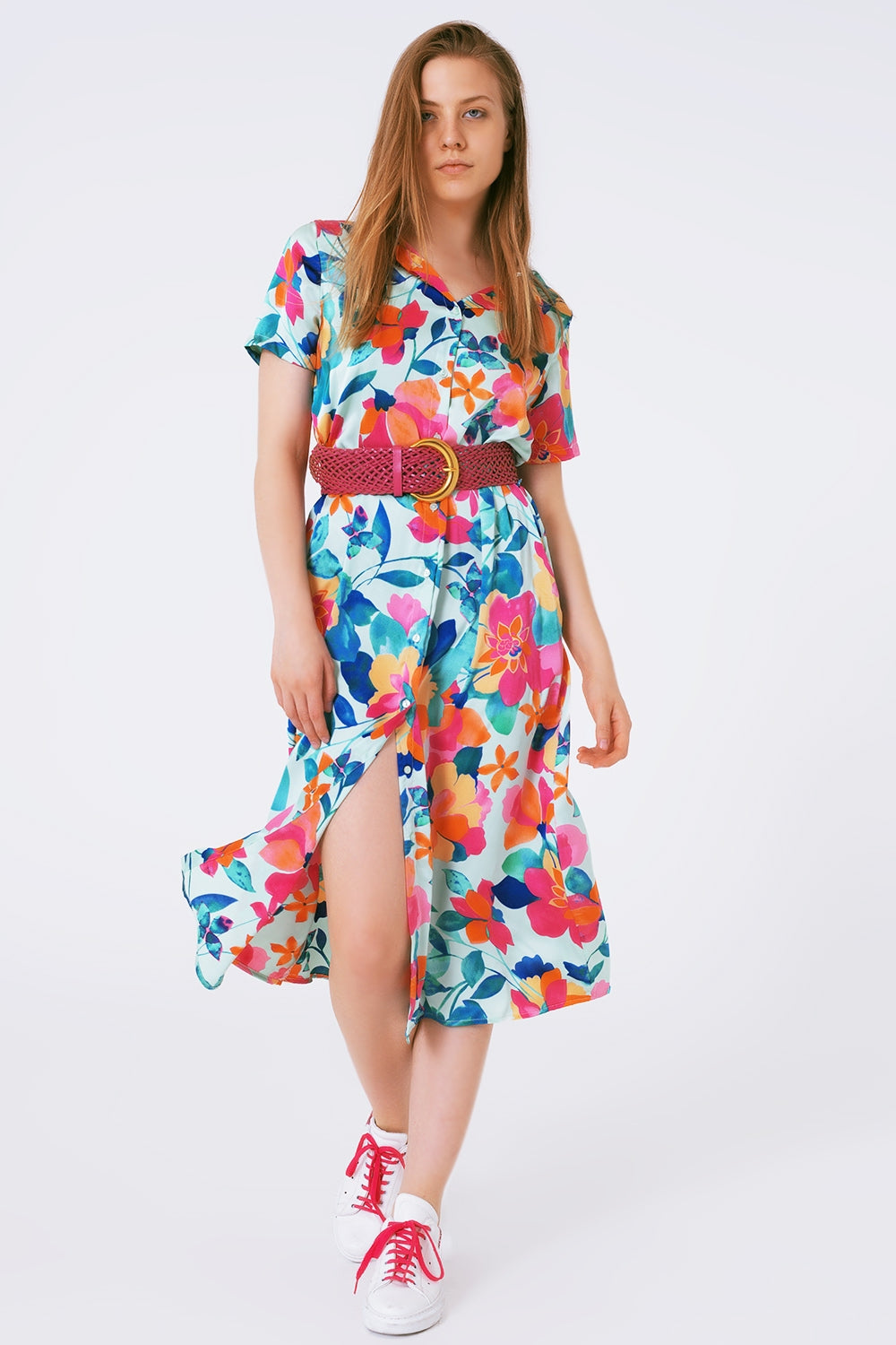 soft satin midi dress with flower print - Dresses