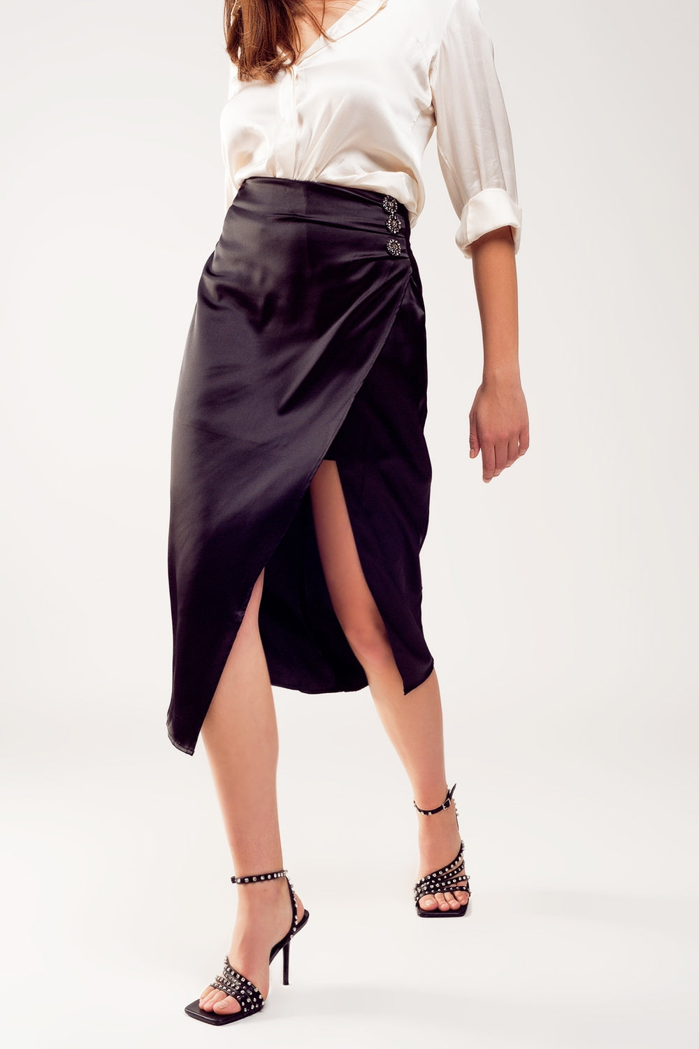 Split front midi skirt in black - Skirts