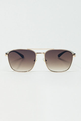 Squared Metal Sunglasses in Brown Smoke Lens