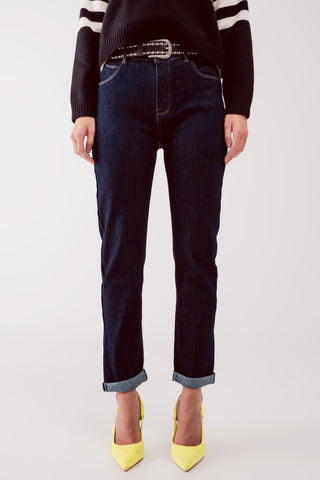 jeans de corte reto em azul escuro