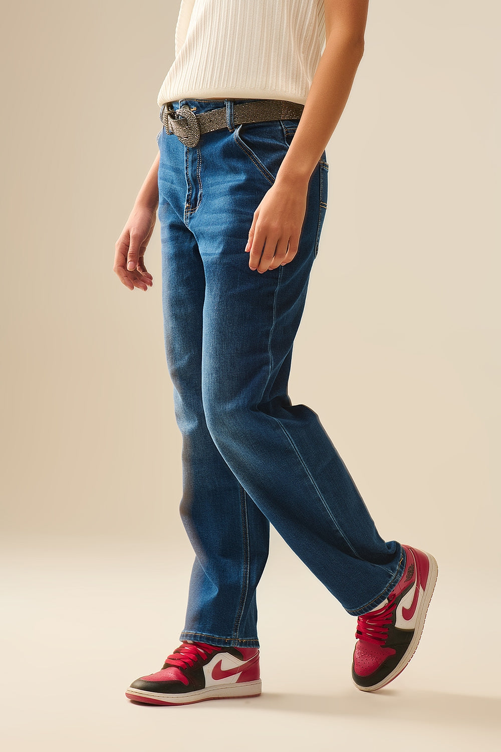 Straight Fit Jeans With Side Pockets in Mid Blue - Jeans