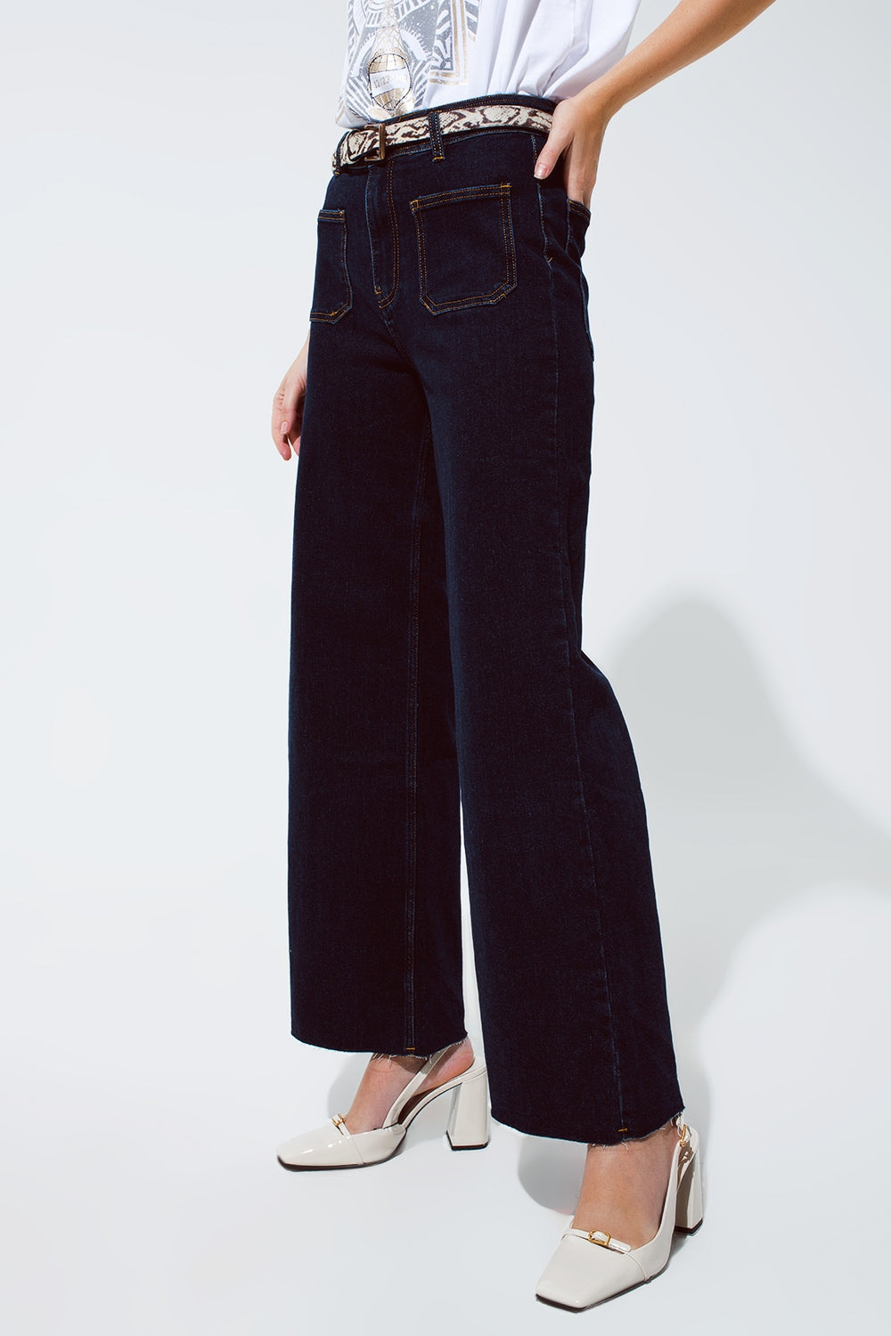 Straight Jeans With Pocket Detail In Dark Wash - Jeans