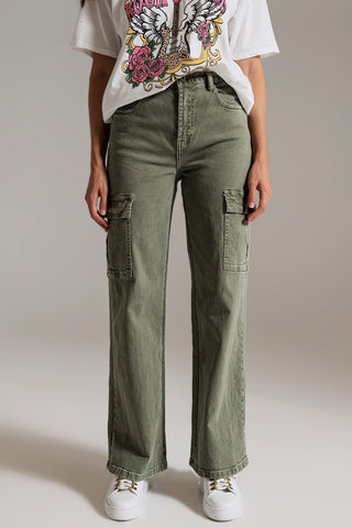 Jean cargo coupe droite vert olive