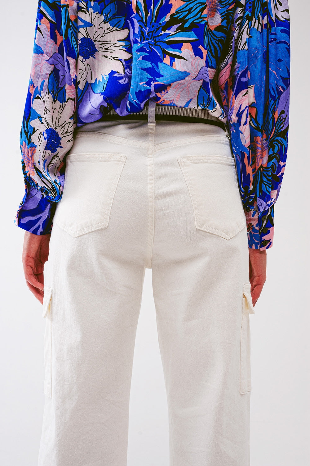 Straight Leg Cargo Jeans in White - Jeans
