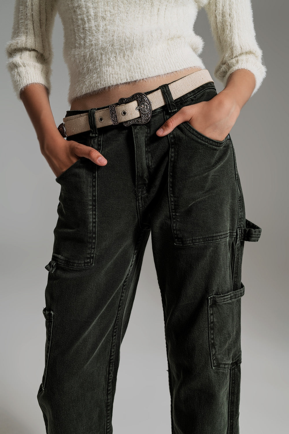 Straight Leg Cargo Pants in dark green - Trousers
