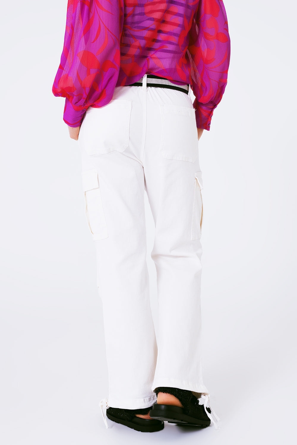 Straight Leg Cargo Pants in White - Trousers