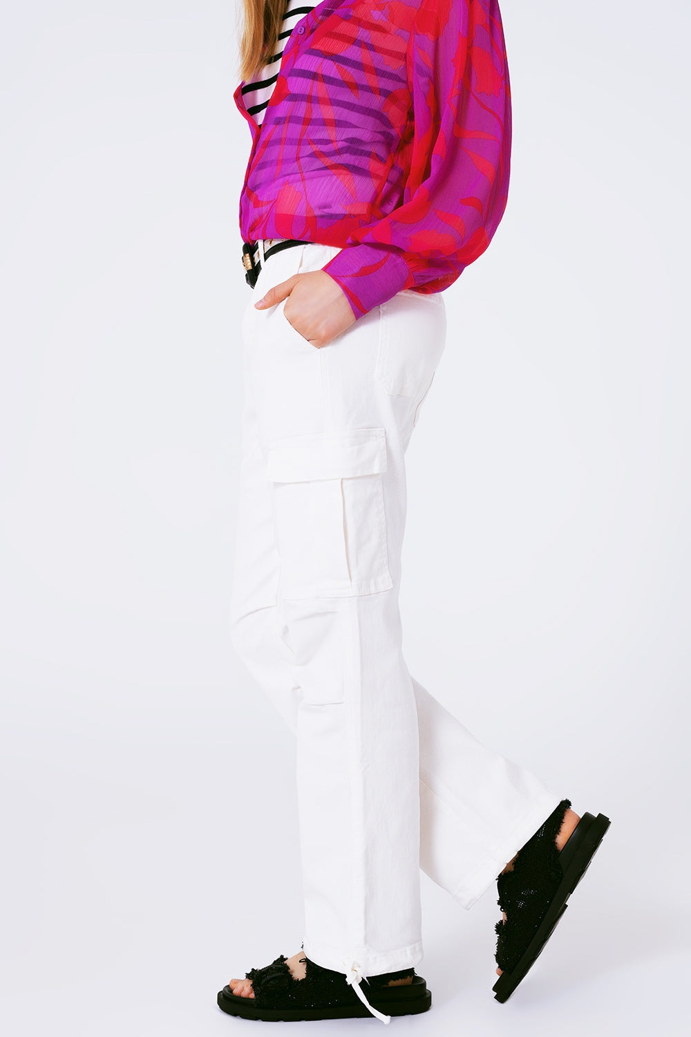 Straight Leg Cargo Pants in White - Trousers