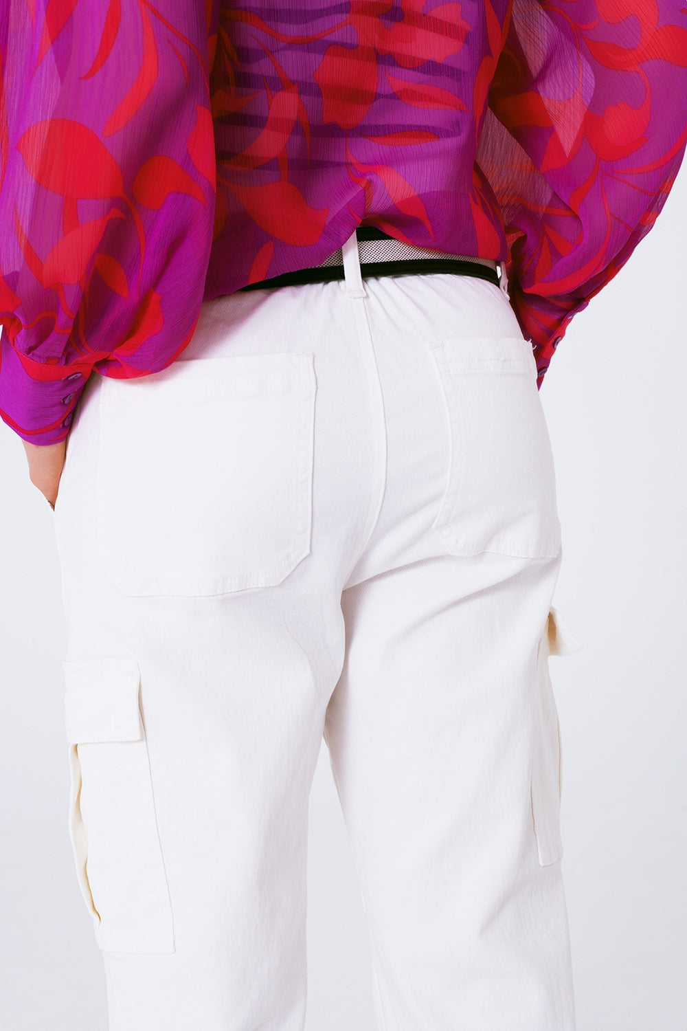 Straight Leg Cargo Pants in White - Trousers