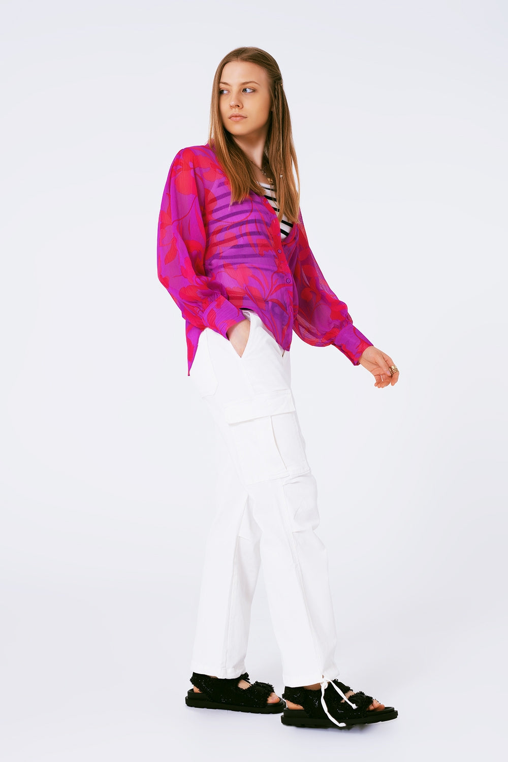 Straight Leg Cargo Pants in White - Trousers