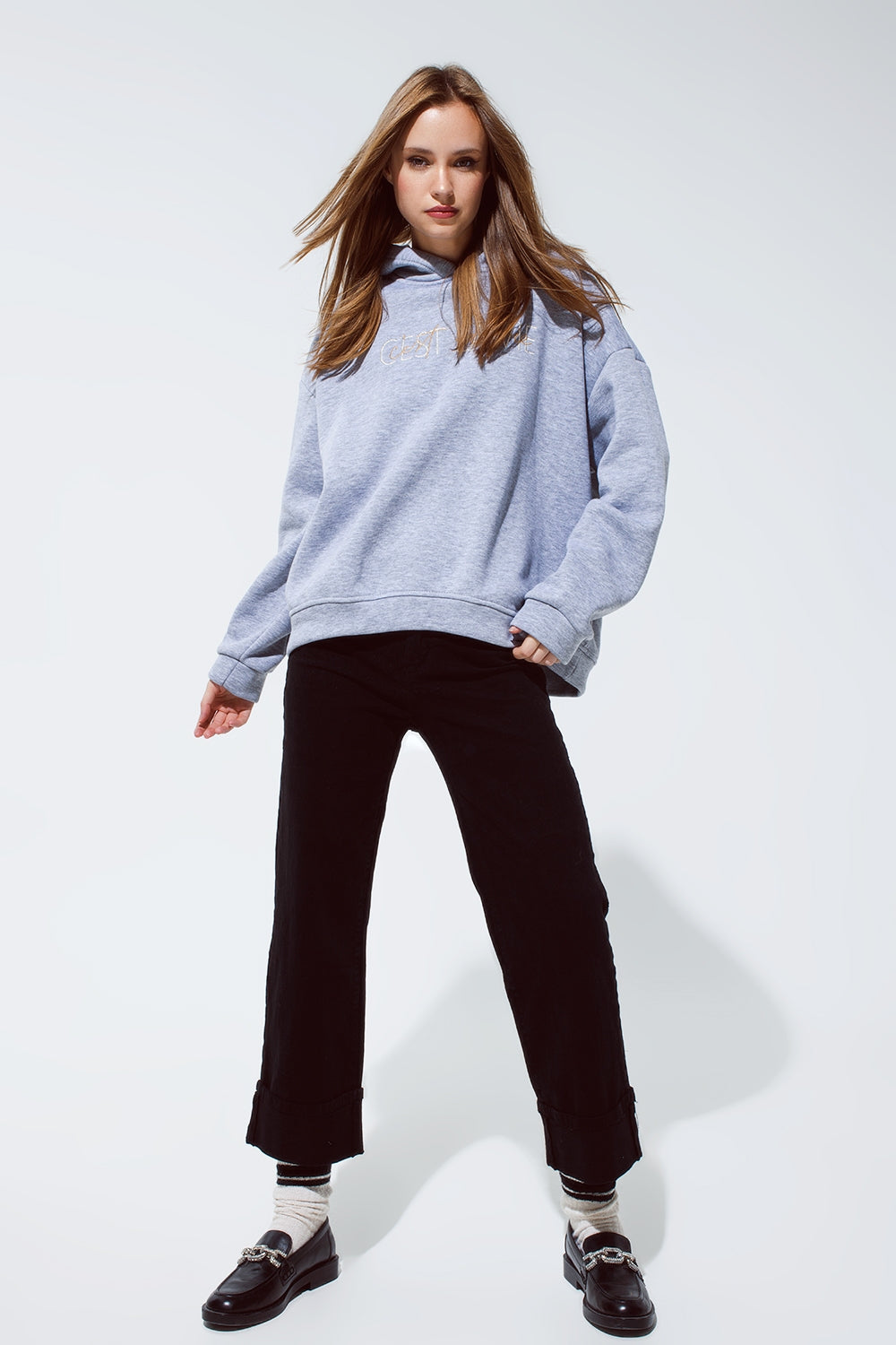 Straight leg jeans in black with folded trouser legs - Jeans