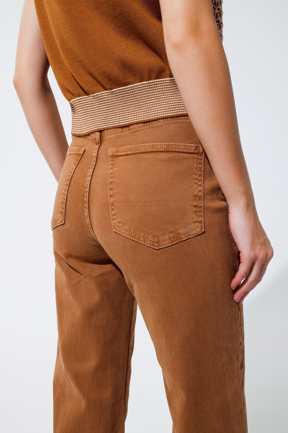 Straight leg jeans in camel with folded trouser legs - Jeans