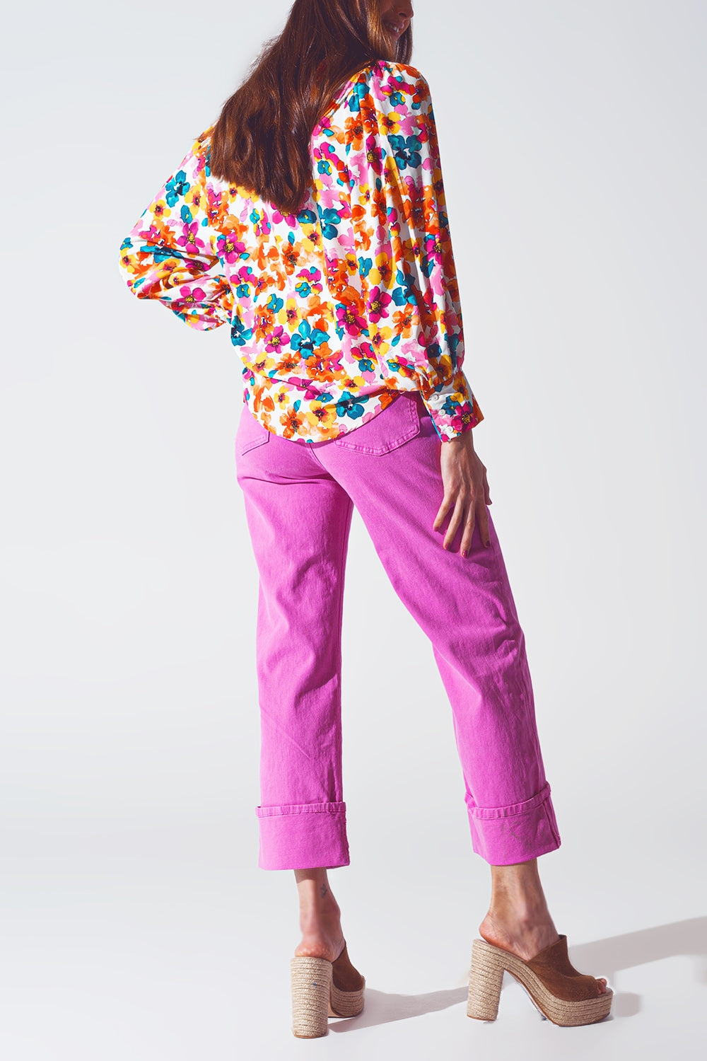 Straight Leg Jeans with Cropped Hem in Fuchsia Q2 Jeans BoutiqueLua