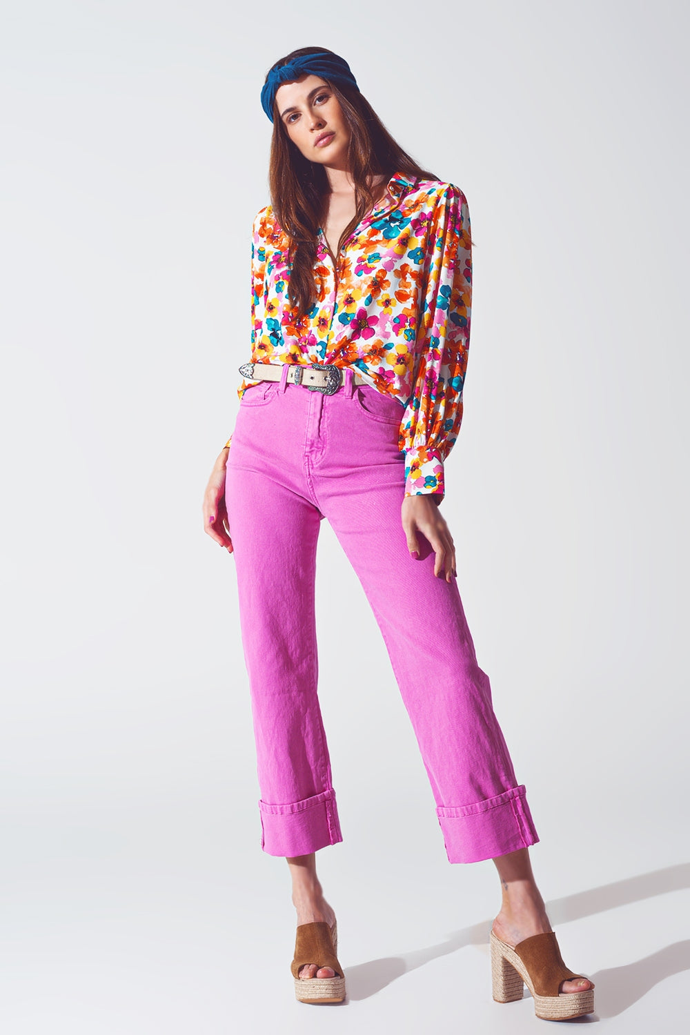 Straight Leg Jeans with Cropped Hem in Fuchsia Q2 Jeans BoutiqueLua