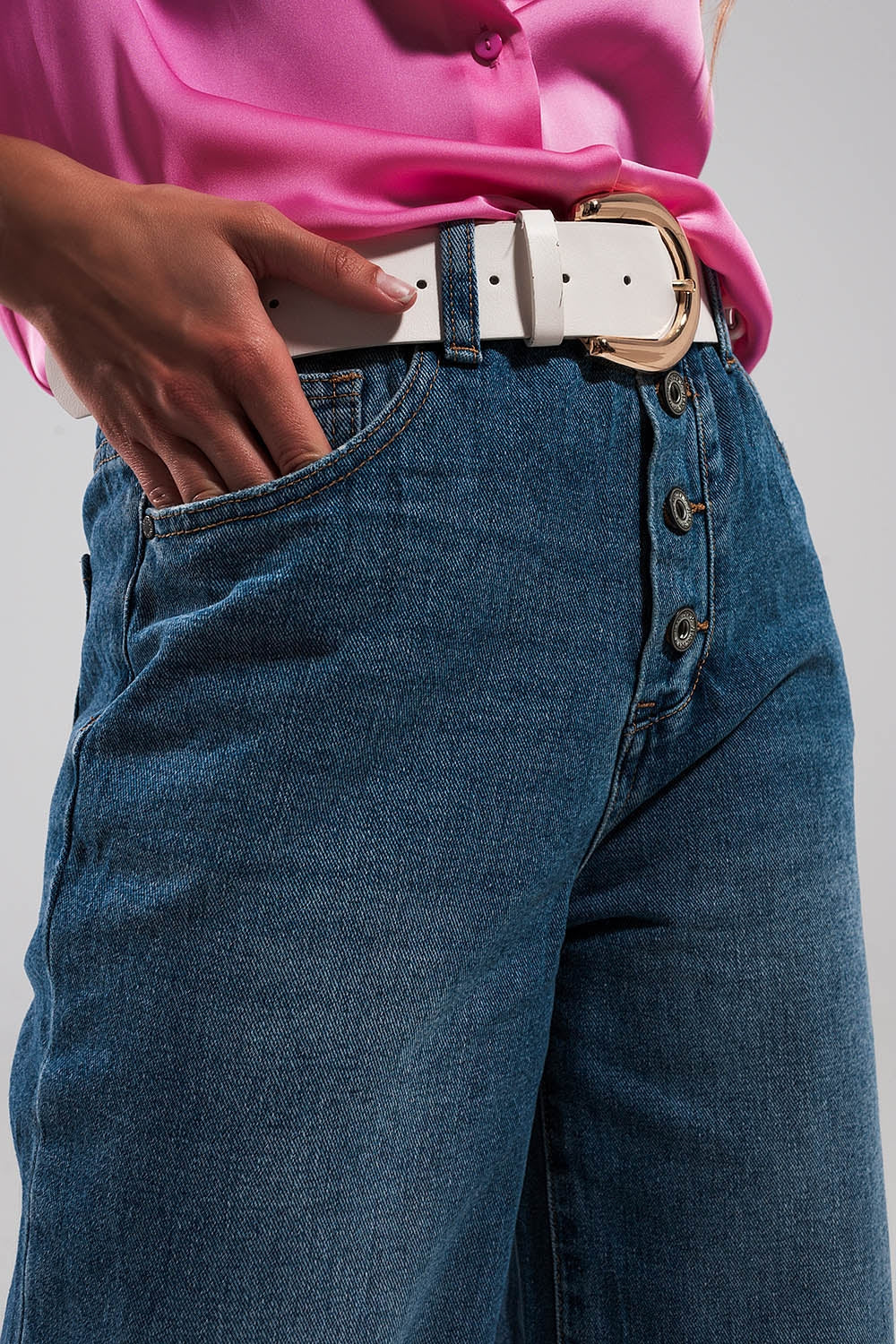 Straight leg jeans with PINK faux feather hem Q2 Jeans BoutiqueLua