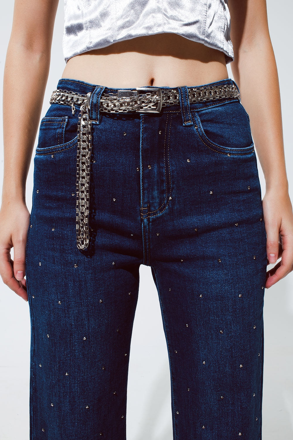 Straight Leg Jeans with strass detail in Blue - Jeans