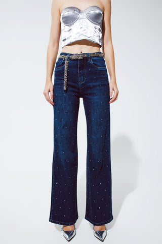 Straight Leg Jeans with strass detail in Blue