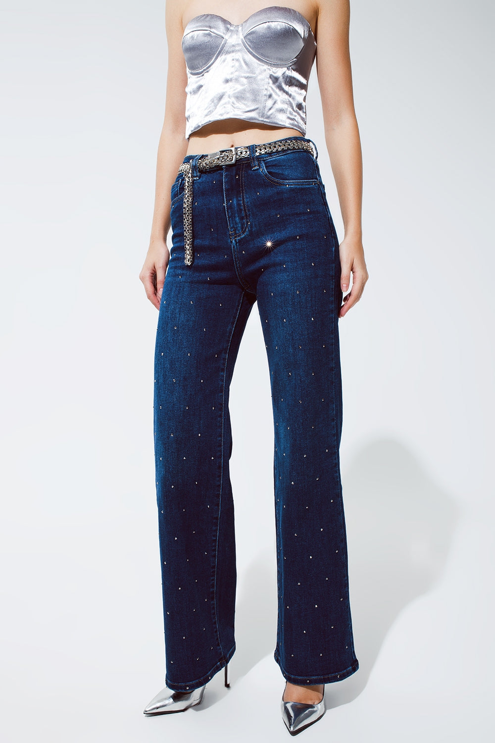 Straight Leg Jeans with strass detail in Blue - Jeans